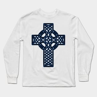 Blue Celtic Cross Medieval Artwork Long Sleeve T-Shirt